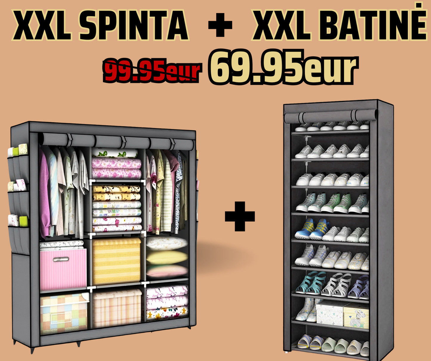 Szafa™ XXL Tekstilinė Spinta + XXL Tekstilinė Batinė